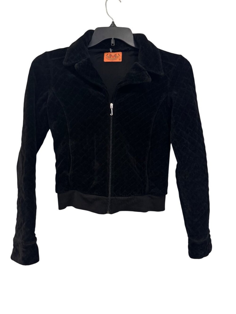 Y2k Juicy Couture jacket Small Black Quilted Velour Zip-Up Ribbed Womens